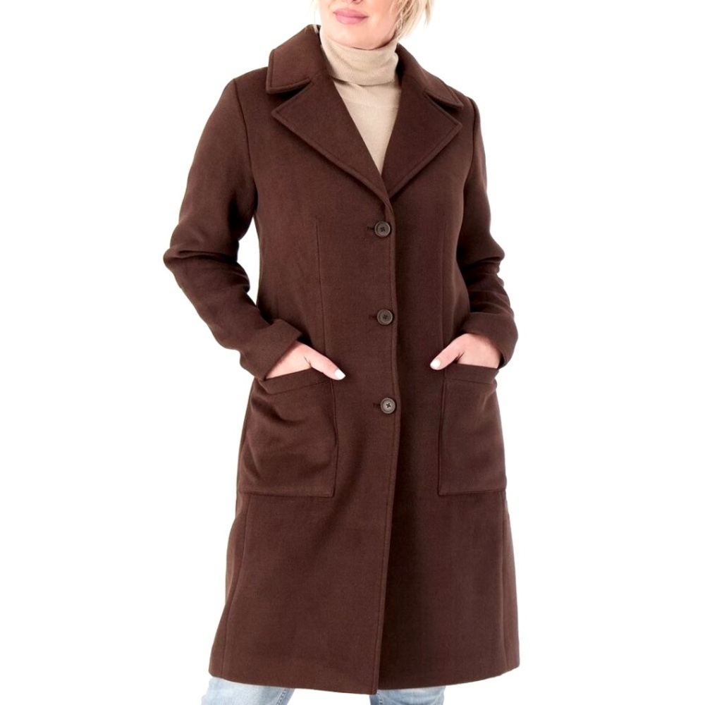 Candace Cameron Bure Chocolate Brown Button Front Winter Coat Womens SP